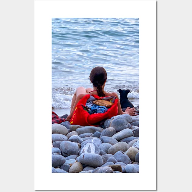 Woman Dog Sea Stones Beach Italy Wall Art by eleonoraingrid